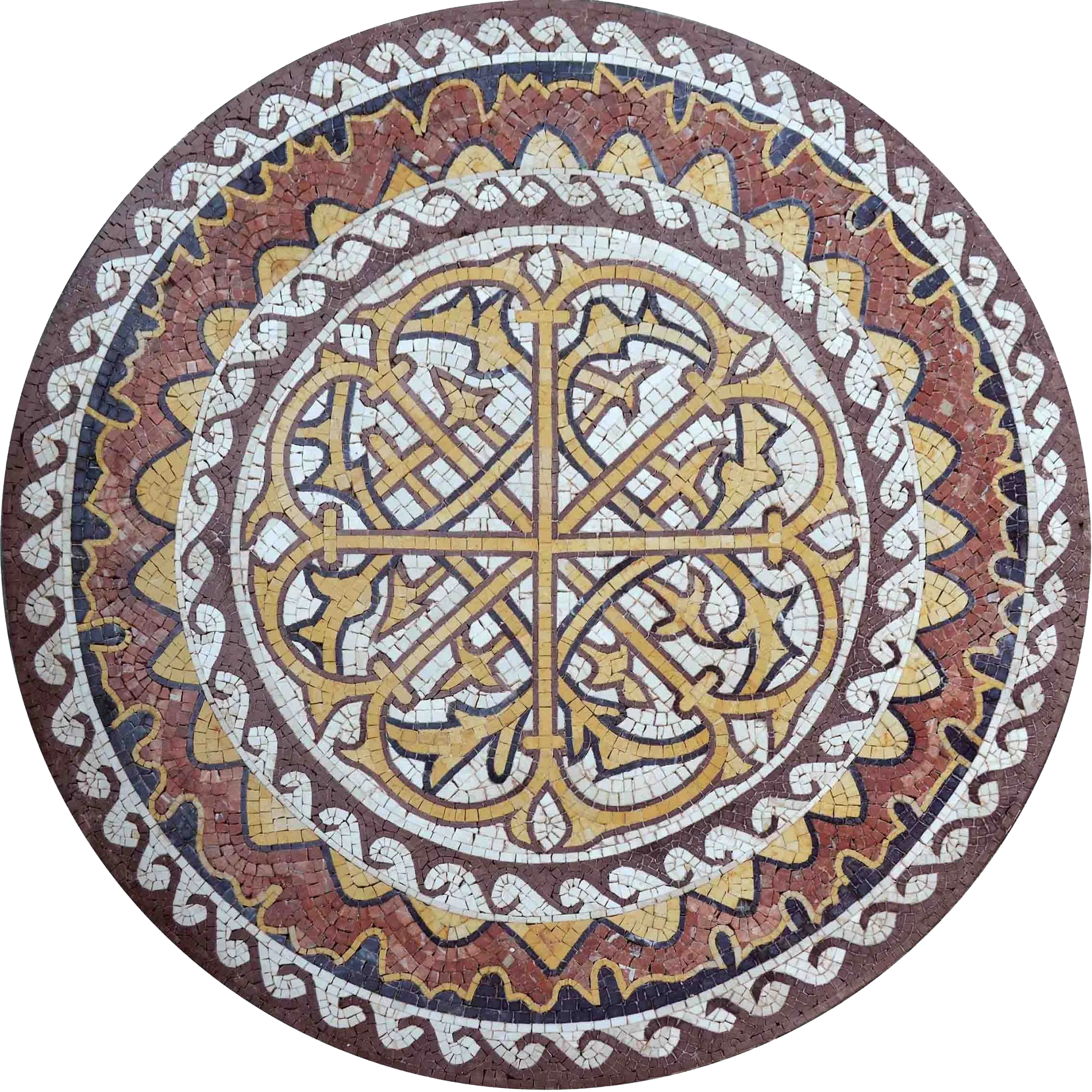 Geometric Cross Pattern - Marble Mosaic Medallion - Mesh Backing