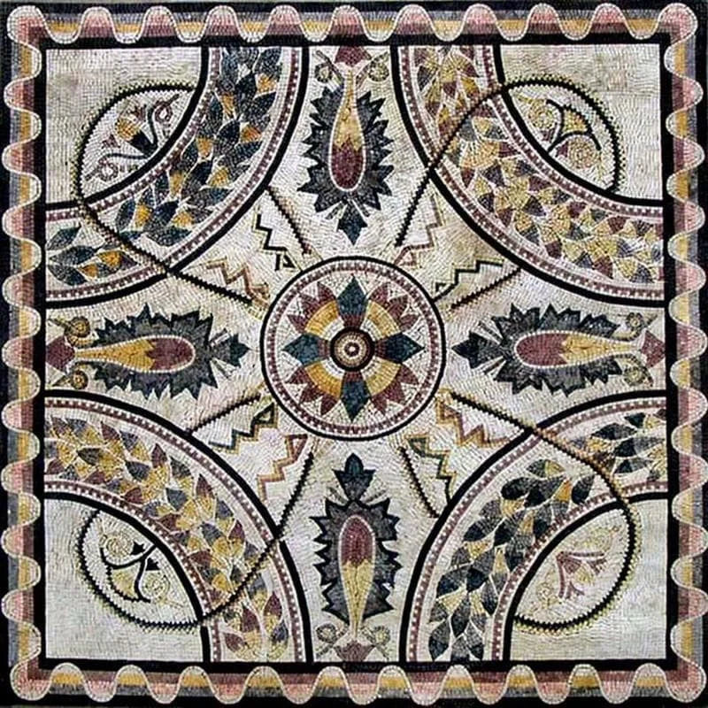 Floral Medallion - Marble Mosaic Intricate Patterns - Mesh Backing
