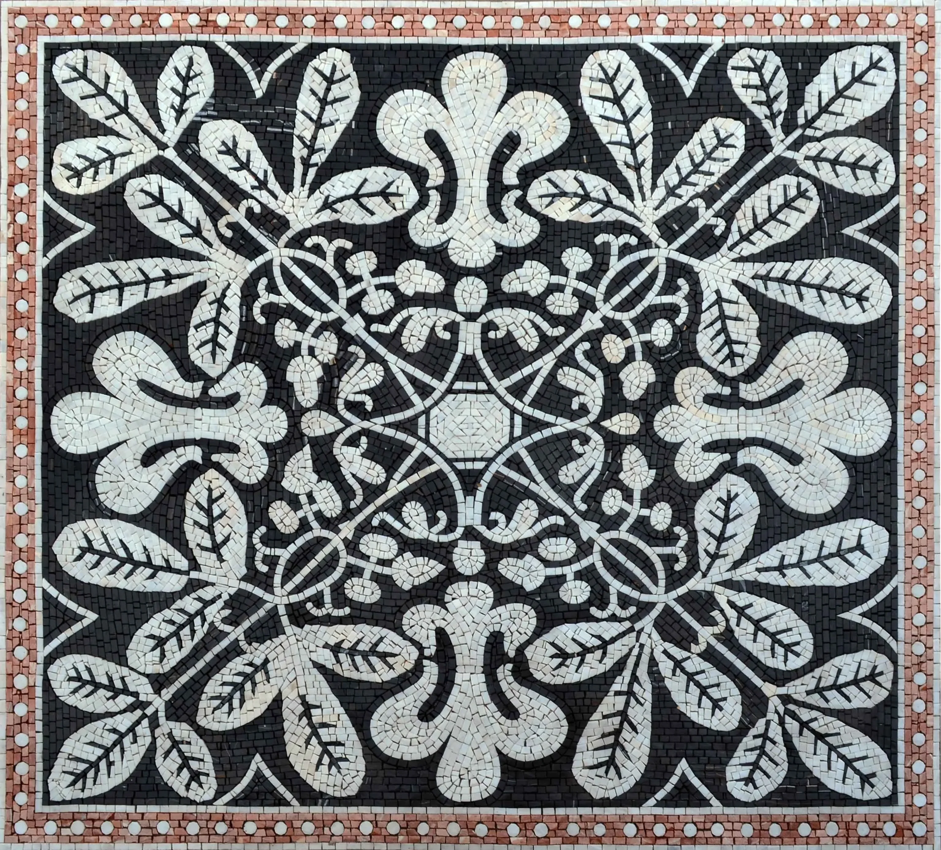 Floral Leaf Pattern - Marble Mosaic Square Accent - Mesh Backing