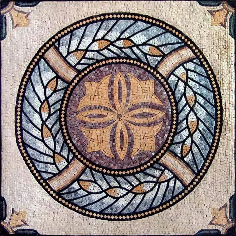 Enchanting Floral Medallion - Marble Mosaic Natural Stone Roman - Mesh Backing