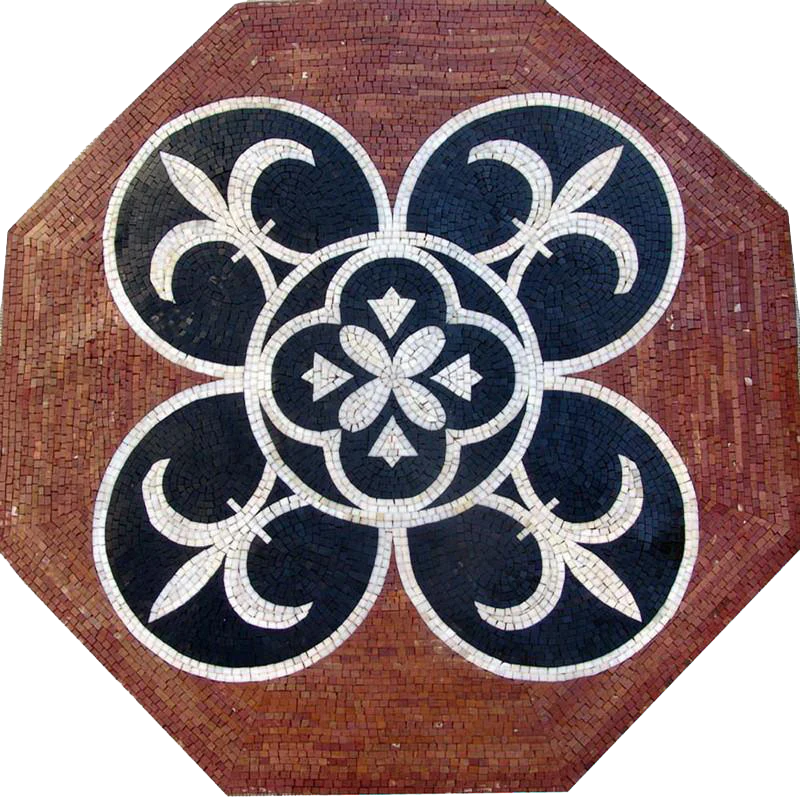 Floral Fleur Lis - Marble Mosaic Octagon - Mesh Backing