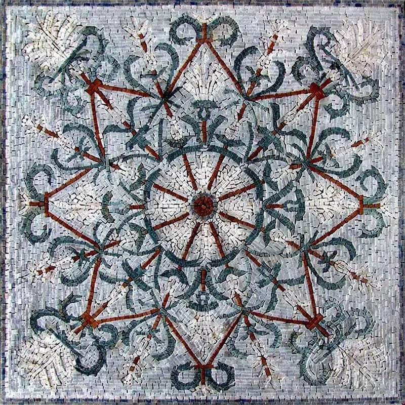 Intricate Starburst - Marble Mosaic Ornamental Floral Square - Mesh Backing