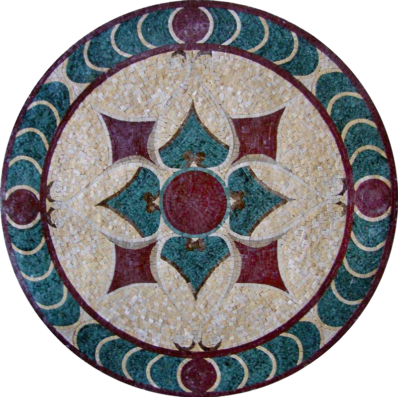 Floral Starburst - Marble Mosaic Ornamental Geometric - Mesh Backing