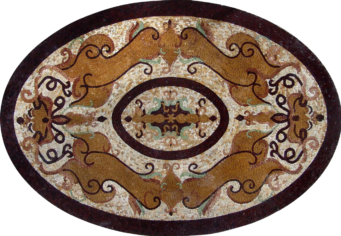 Geometric Swirls - Marble Mosaic Oval Floor - Mesh Backing