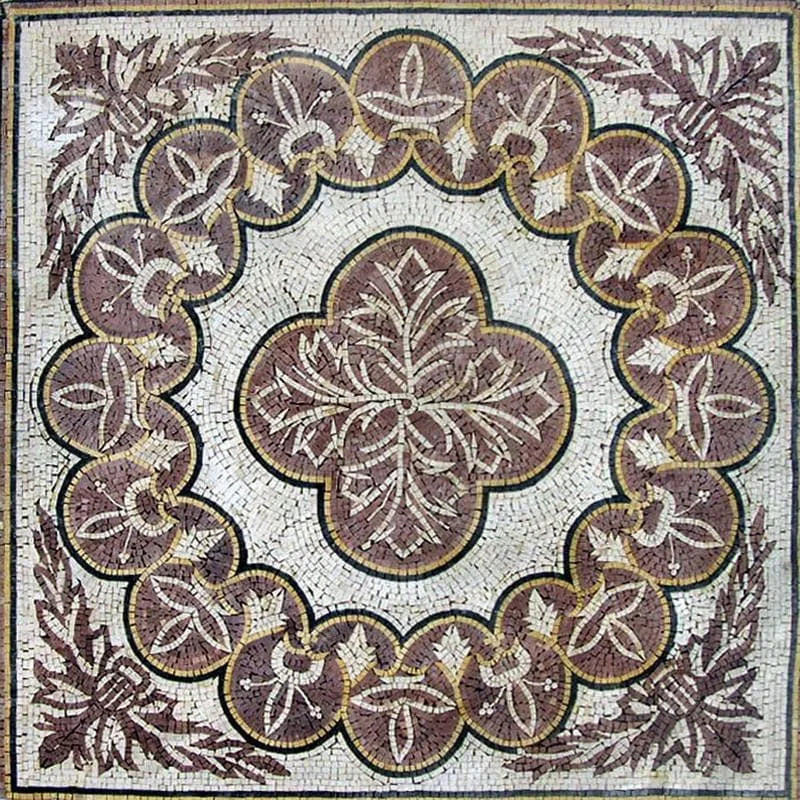 Floral Wreath - Marble Mosaic Palmette Panel - Mesh Backing