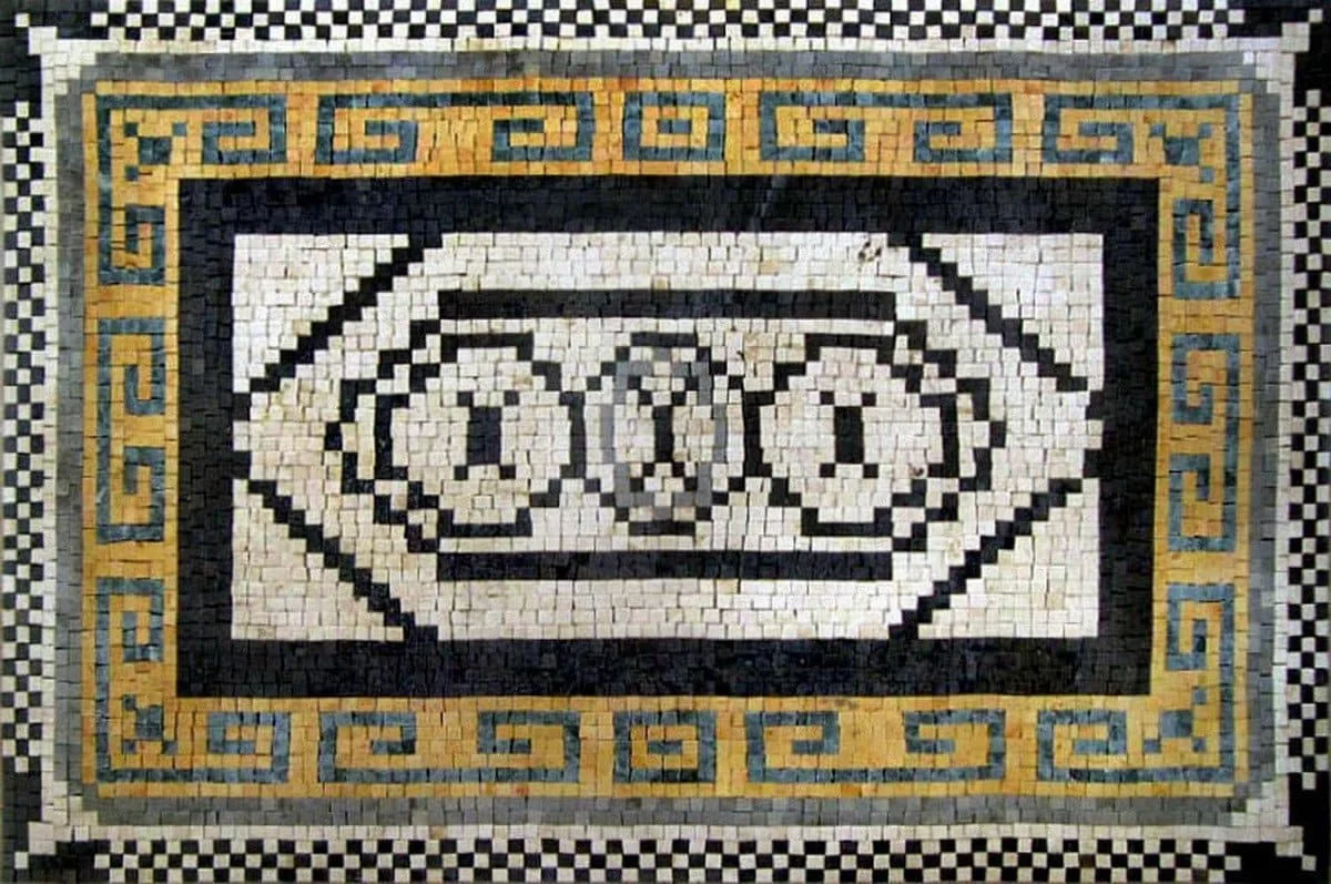 Abstract Geometric Motif - Marble Mosaic Stone Art - Mesh Backing
