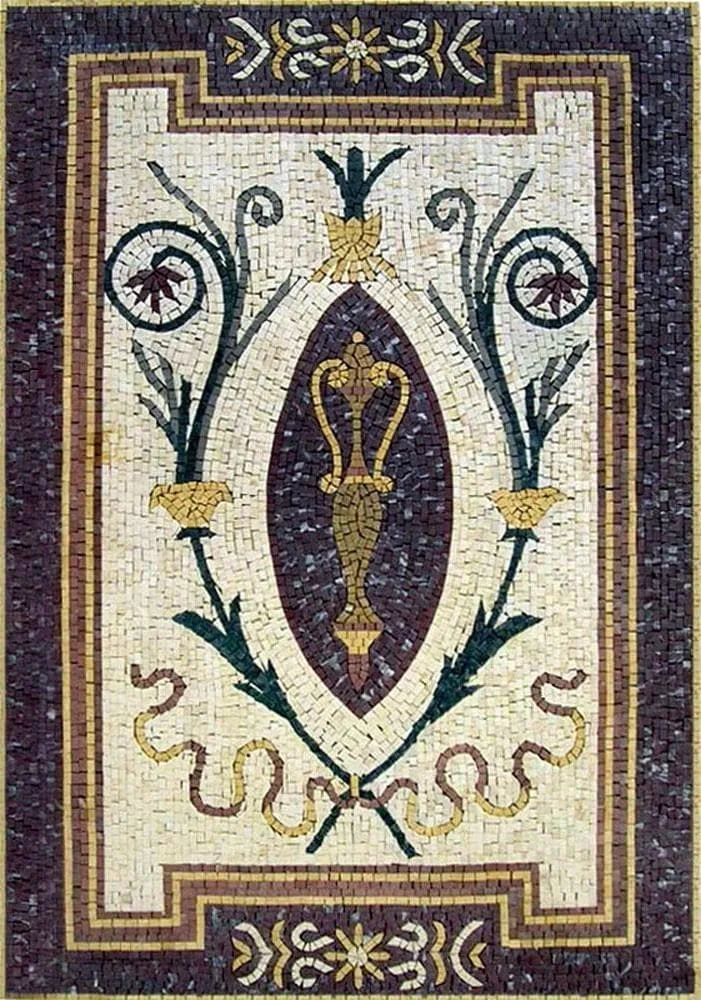 Enchanting Urn Design - Marble Mosaic Rectangular Stone - Mesh Backing