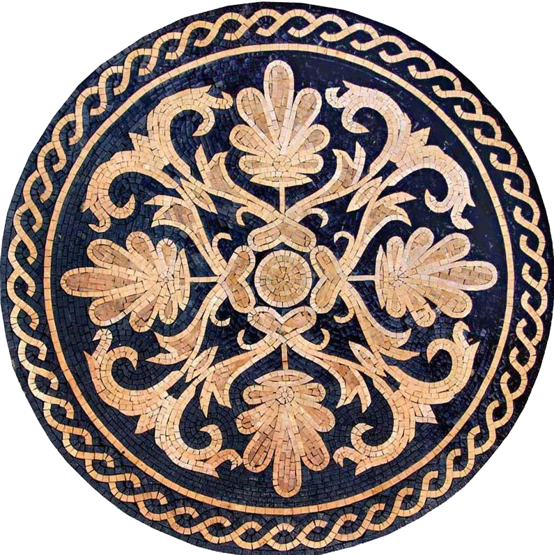 Floral Swirl Pattern - Marble Mosaic Roman Flower - Mesh Backing