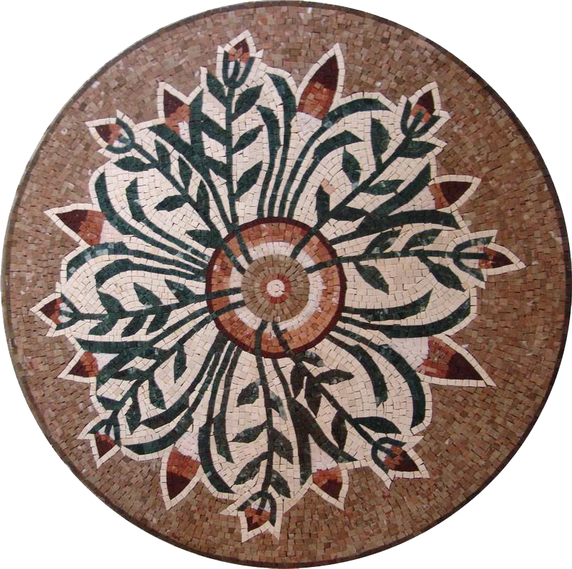 Round Geometric - Marble Mosaic Flower - Mesh Backing