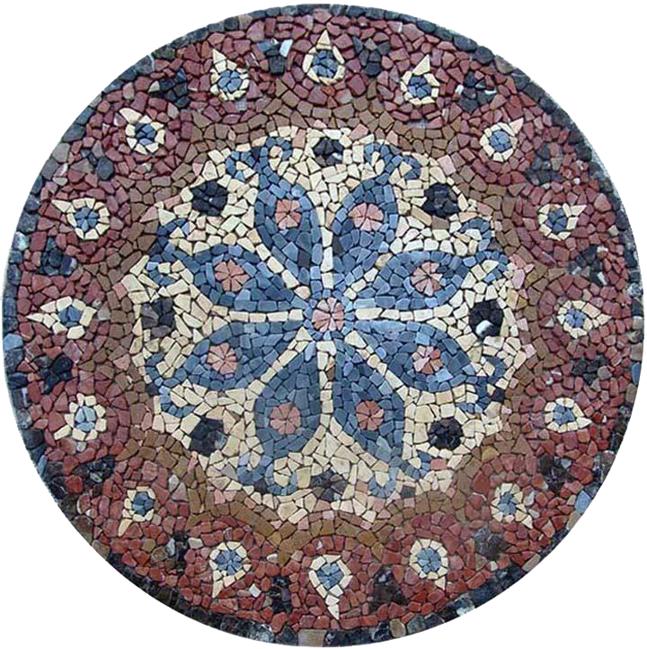 Round Flower Pattern - Marble Mosaic - Mesh Backing