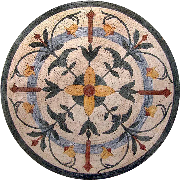 Floral Vine Pattern - Marble Mosaic Round Flower - Mesh Backing