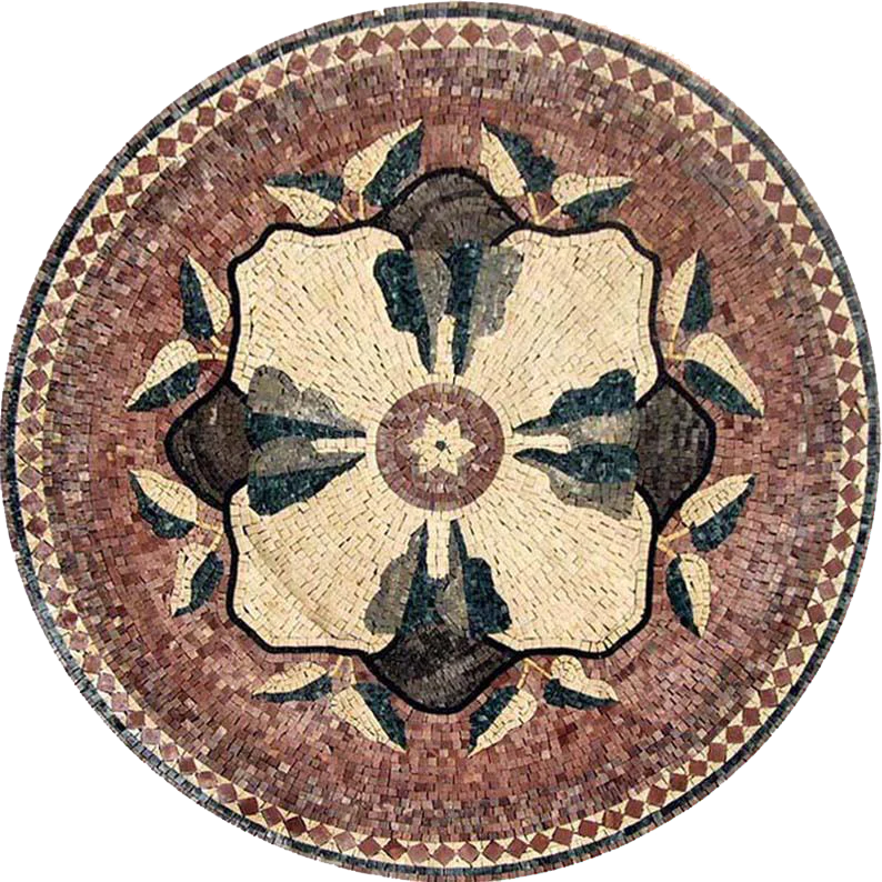 Round Flower - Marble Mosaic - Mesh Backing