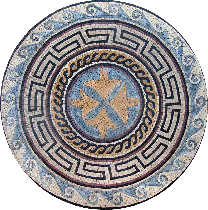 Geometric Starburst Pattern - Marble Mosaic Round Greco Roman - Mesh Backing