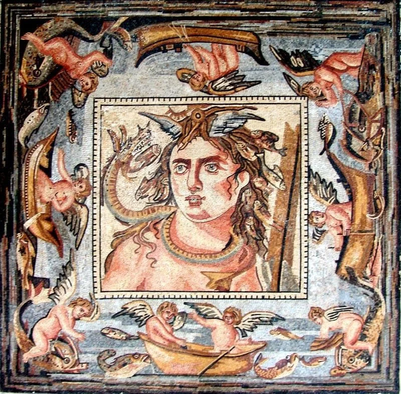Artemis Virgin Goddess Hunt - Marble Mosaic Wall Decor The - Mesh Backing