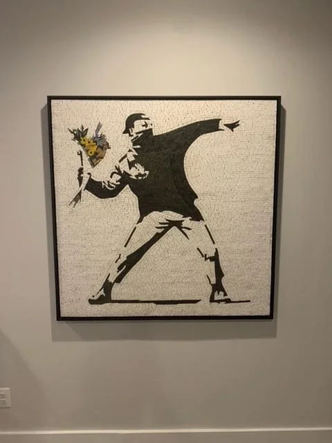 Banksy The Flower Thrower - Marble Mosaic Luxury Handcrafted Natural Stone Art - Mesh Backing - Image 2