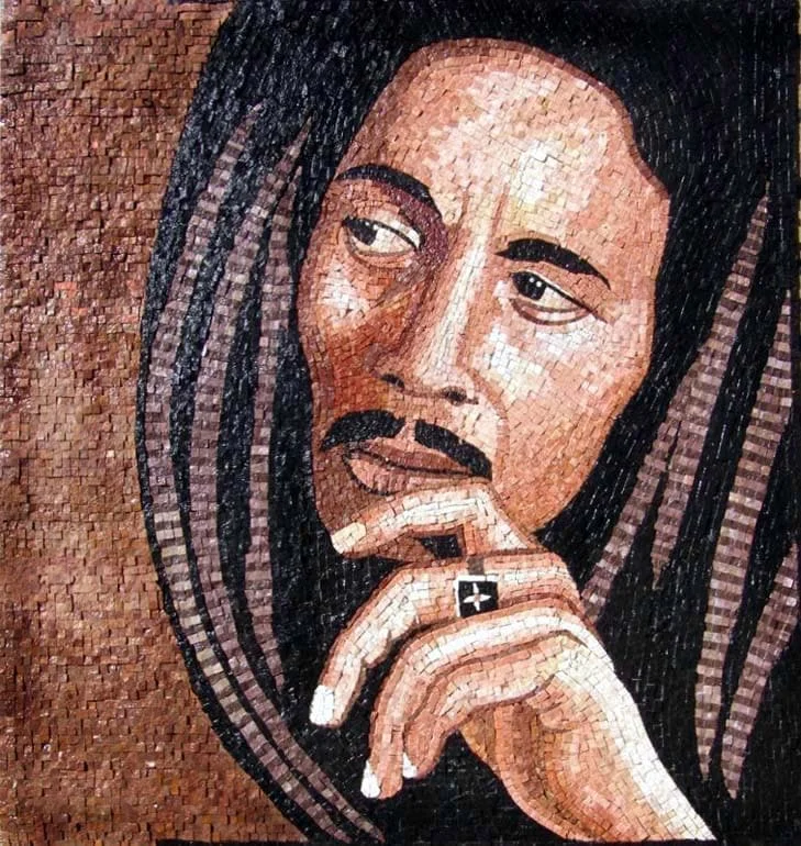 Bob Marley Portrait - Marble Mosaic Artwork - Mesh Backing