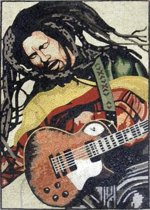 Bob Marley Portrait - Marble Pool Mosaic Designs - Mesh Backing