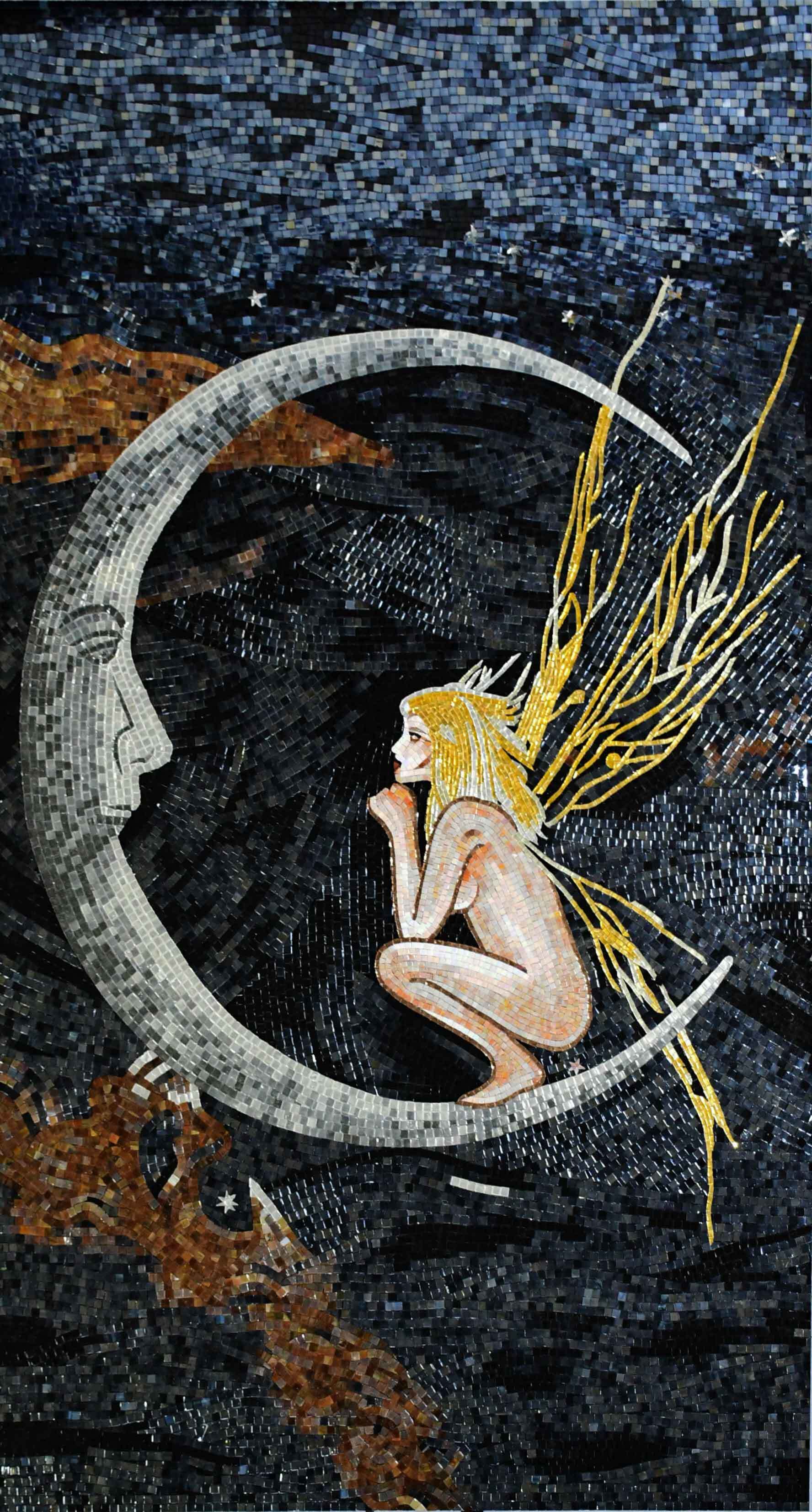 Fairy Moon Geometric Art Celestial - Gaudi Mosaic - Mesh Backing