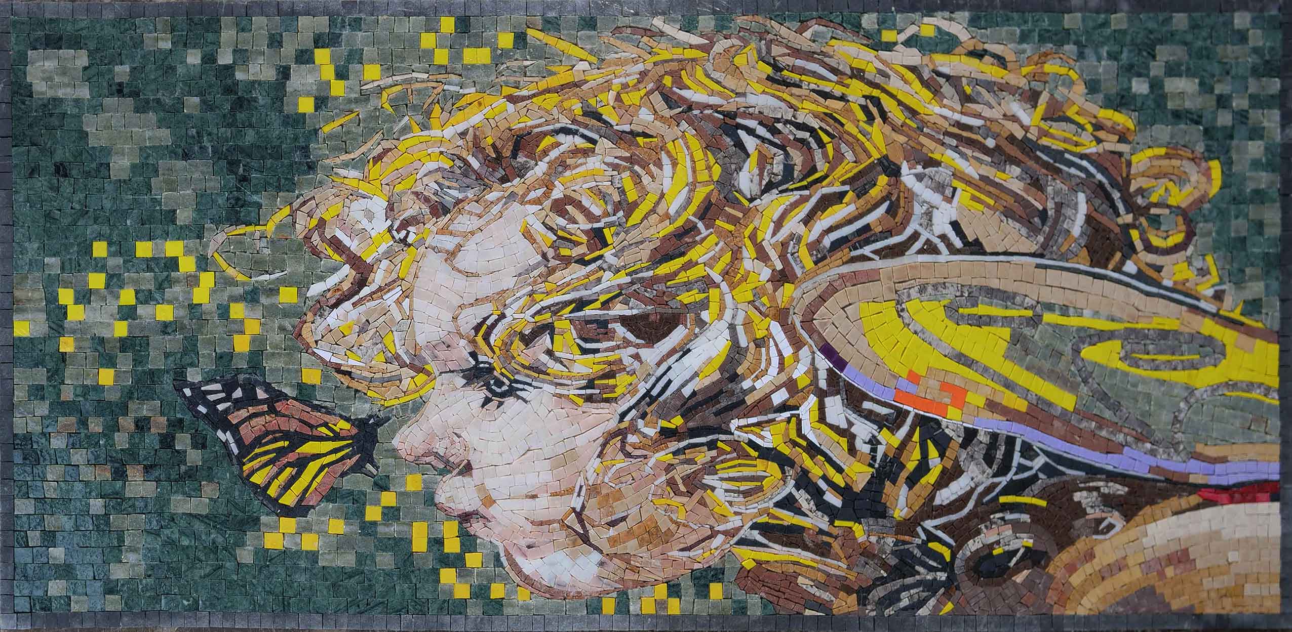 Butterfly Girl Portrait - Mosaic Mural - Mesh Backing