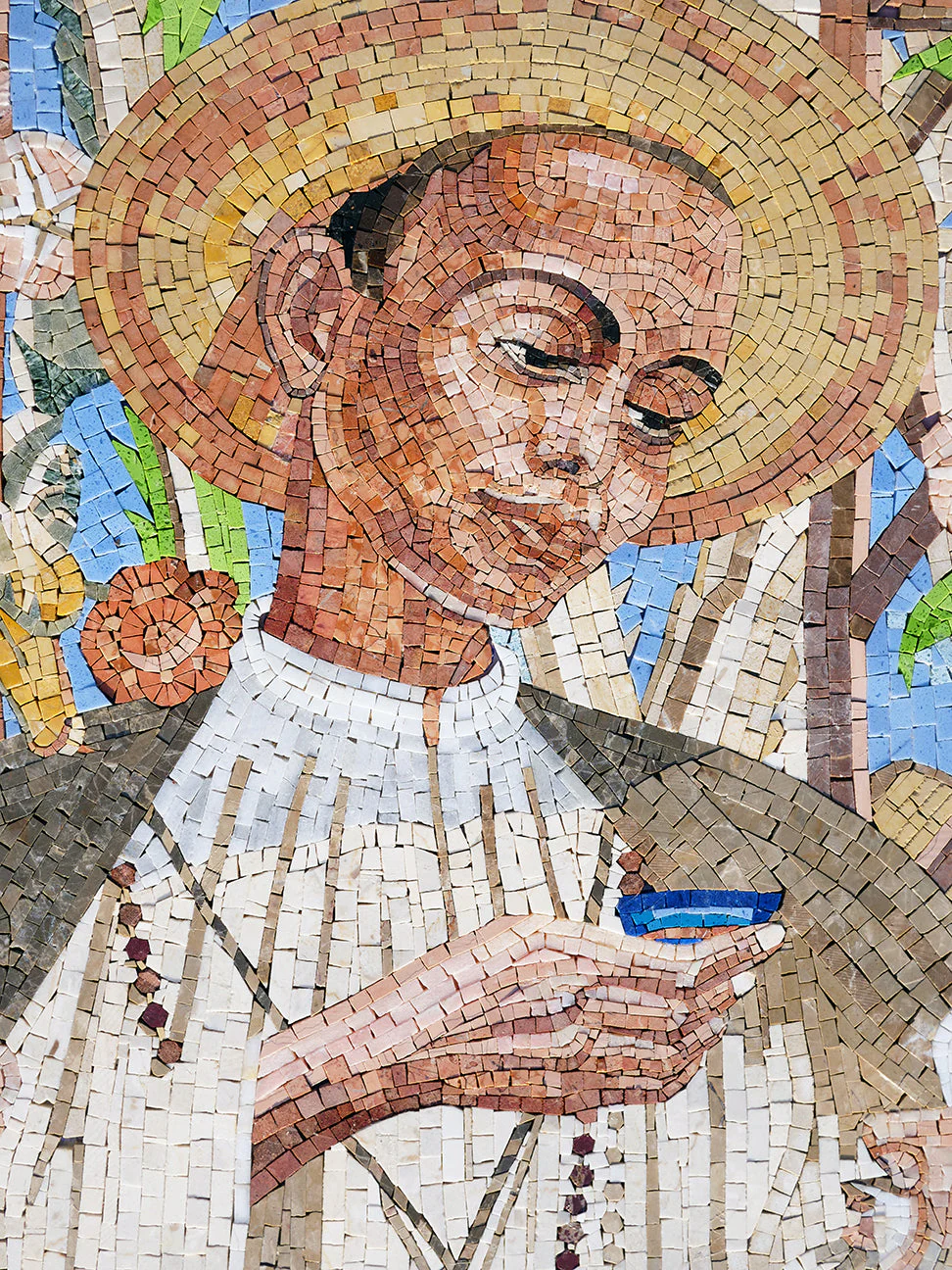 Saint Martin Porres Figure - Marble Dragonfly Mosaic Compassion Stone Tribute Healing And Kindness - Mesh Backing - Image 2