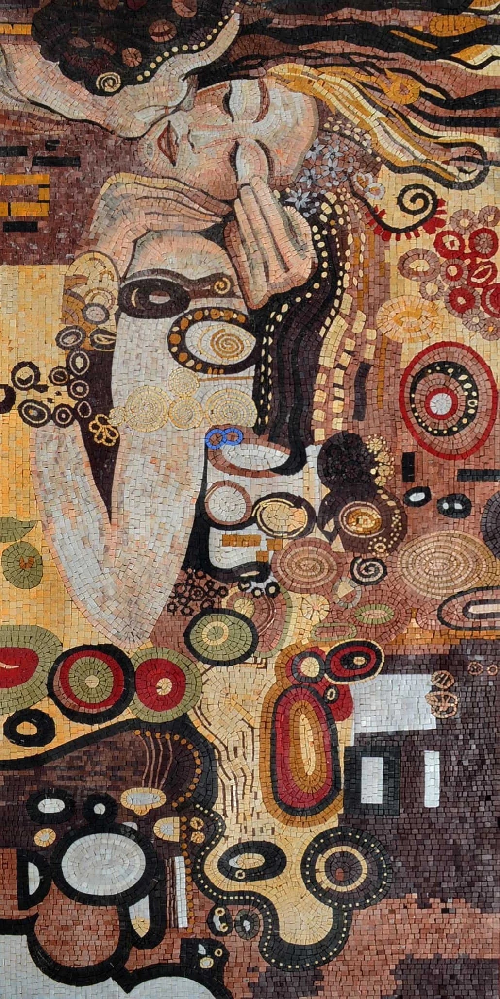 Gustav Klimt Embrace Figures - Wall Decor Mosaic Kiss Reproduction Luxury Handcrafted Art - Mesh Backing