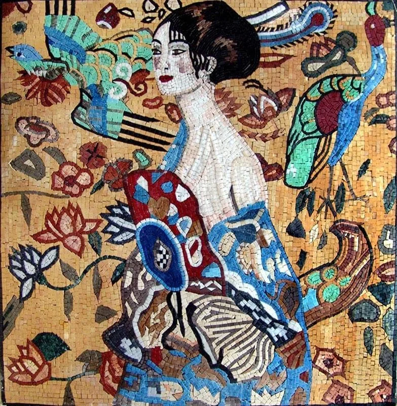 Gustav Klimt Woman Portrait - Arabesque Mosaic Art Reproduction - Mesh Backing
