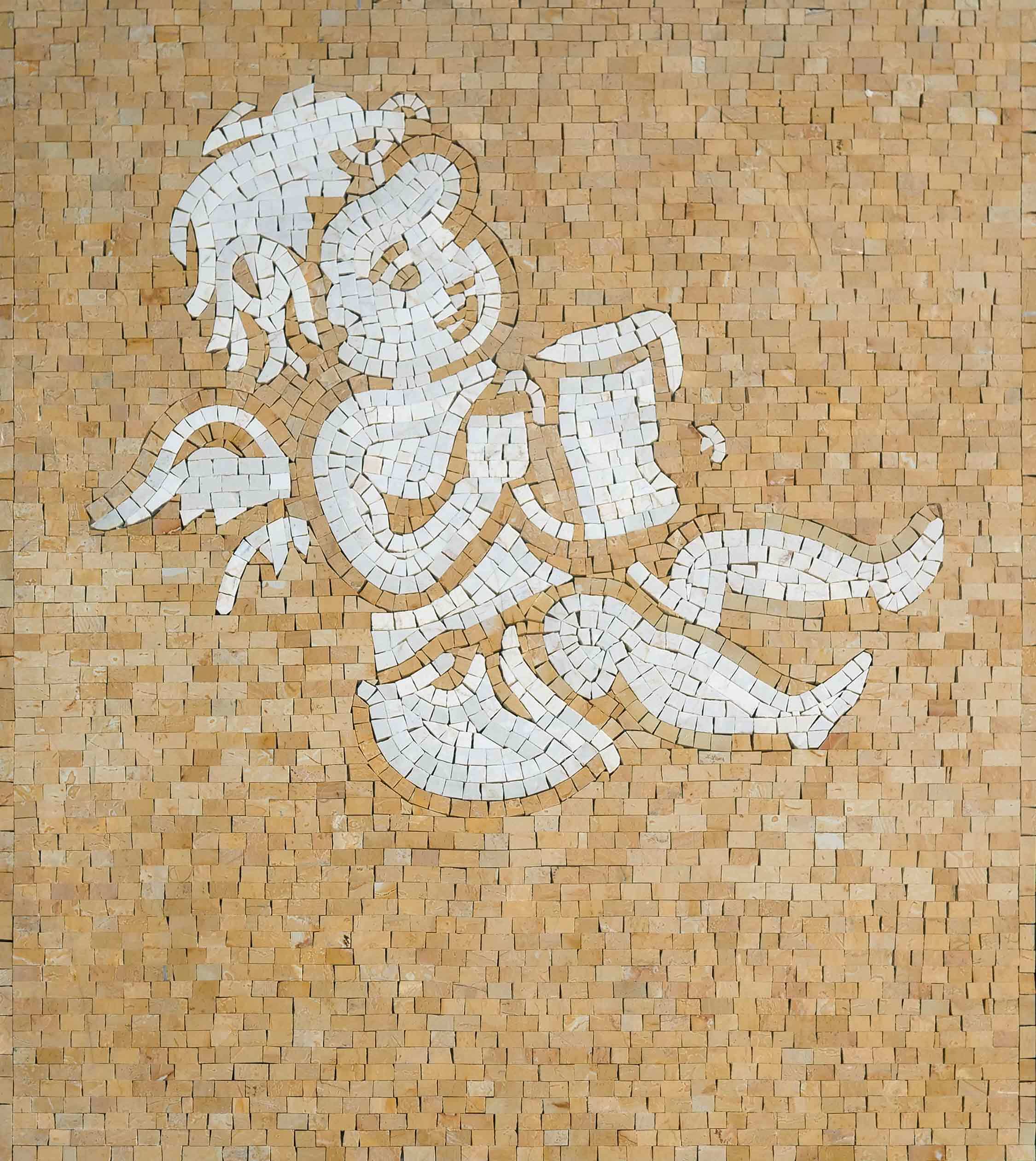 Handcrafted Cupid Figure - Marble Mosaic For Sale Cherub Art Wall Hanging - Mesh Backing