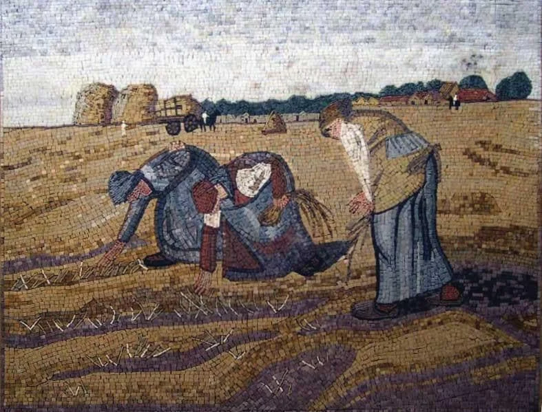 Harvest Scene Outdoor Decorative - Custom Made Mosaic - Mesh Backing