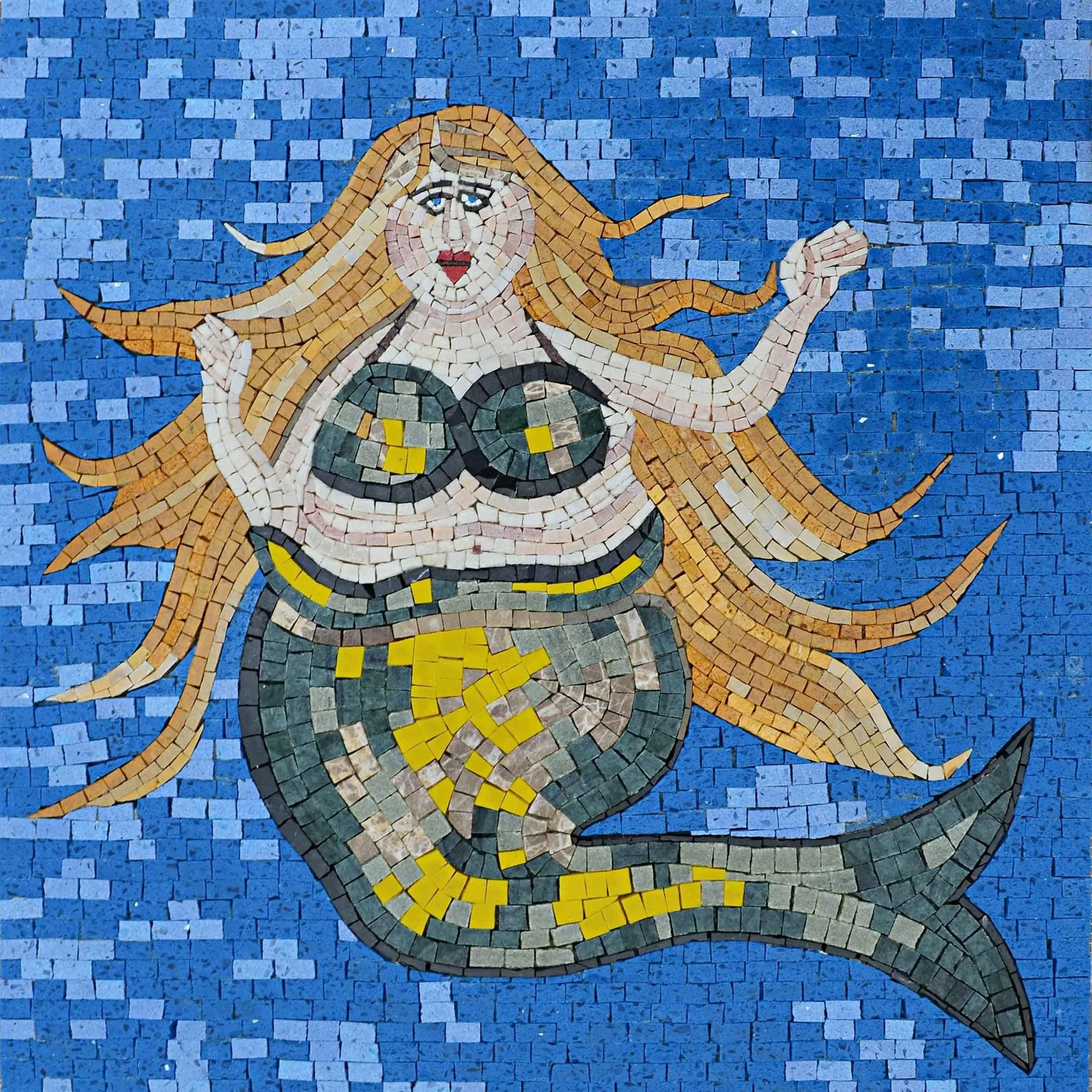 Mermaid Figure - Tiger Mosaic Wall Art - Mesh Backing