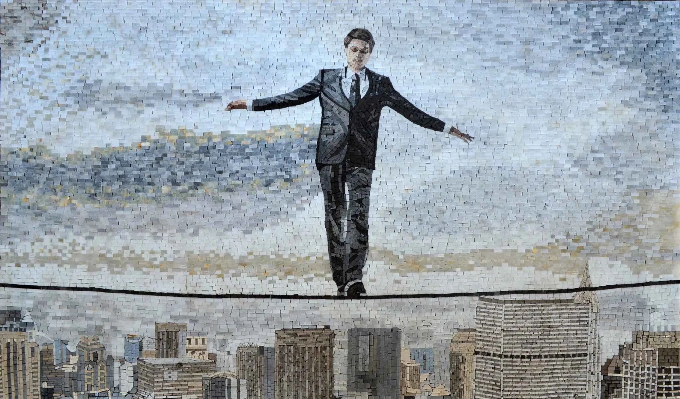 Life Balance Figure - Marble Mosaic Landscape Art Wall - Mesh Backing