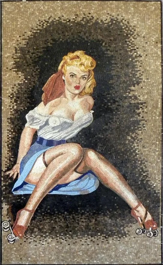 Marilyn Monroe Seated Figure - Swimming Pool Mosaic Artwork - Mesh Backing