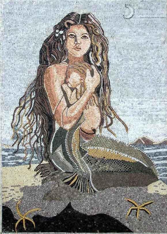 Mother Mermaid Figure - Mosaic Wall Decor Pool Tile - Mesh Backing