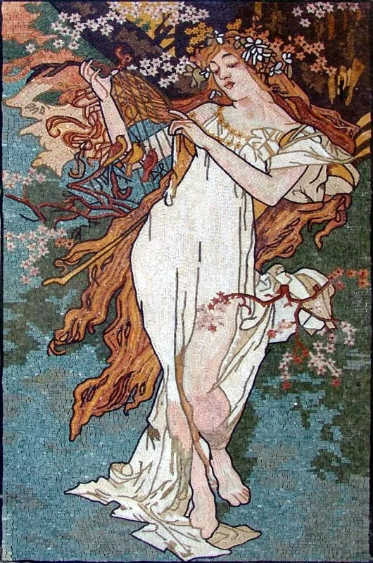 Alphonse Mucha Figure - Marble Mosaic Patterns Music Goddess Stone Art - Mesh Backing