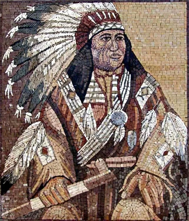 Geometric Chief Native American - Marble Mosaic Indian - Mesh Backing