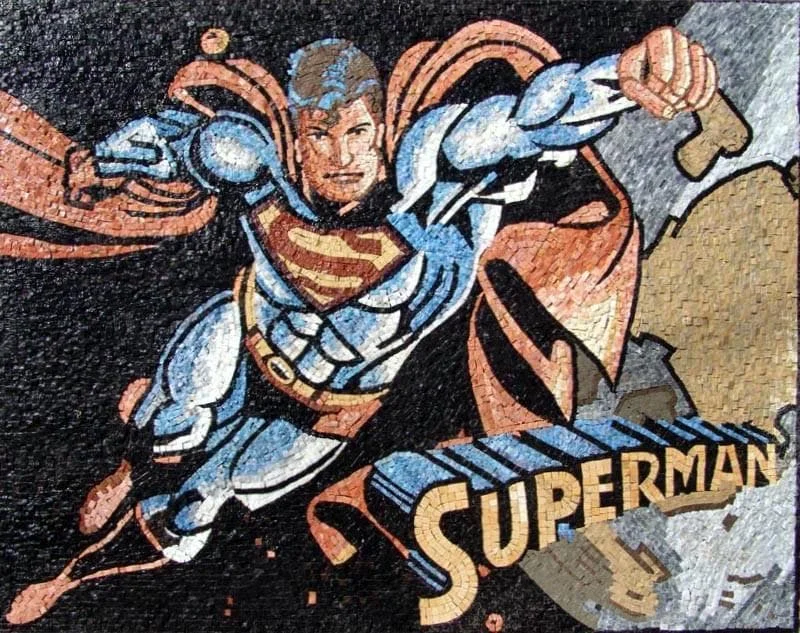 Superman Flying Pose - Marble Mosaic Mural - Mesh Backing