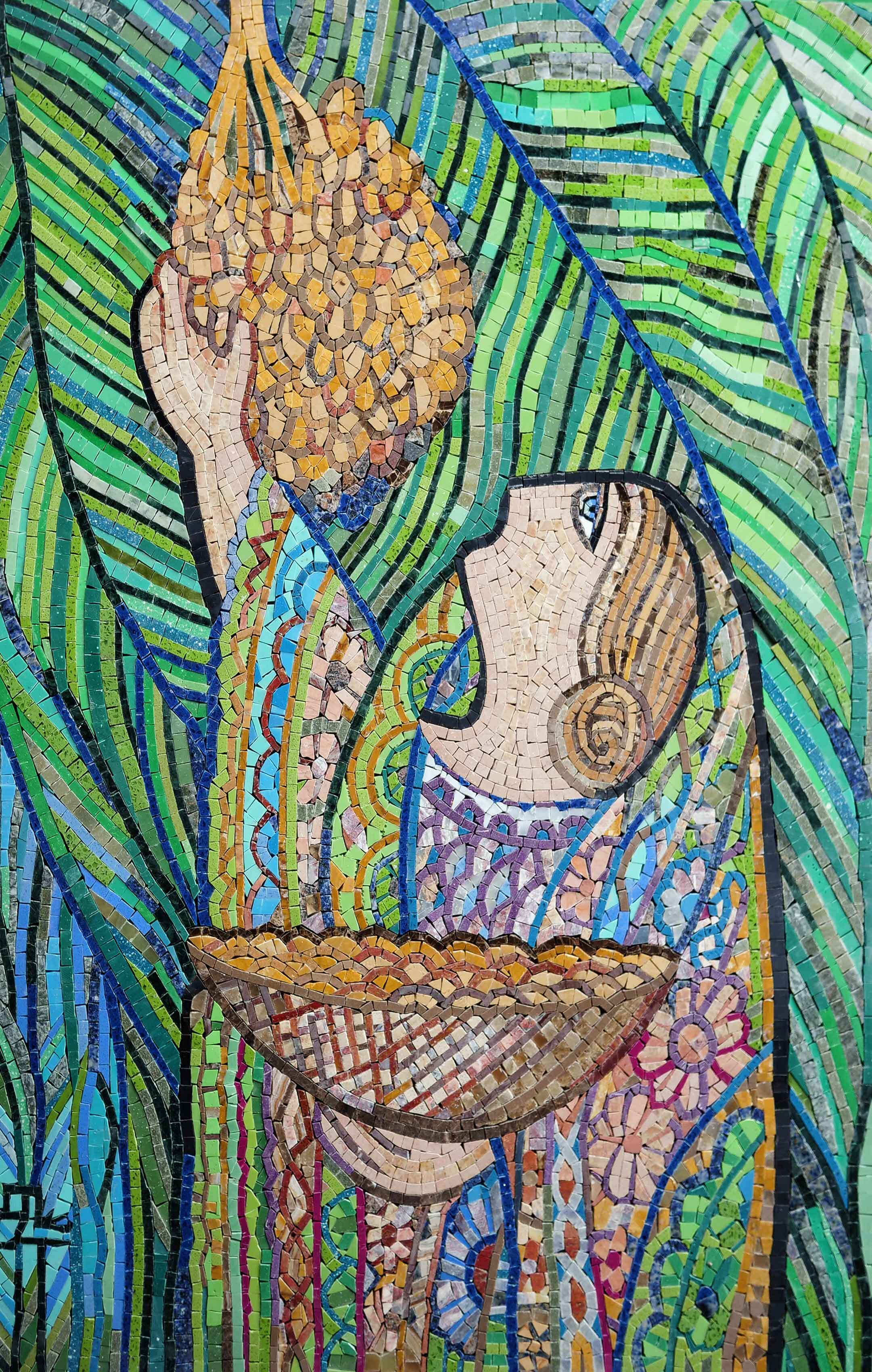 The Village Woman With Patterned Hair Art - Mosaico Mosaic - Mesh Backing
