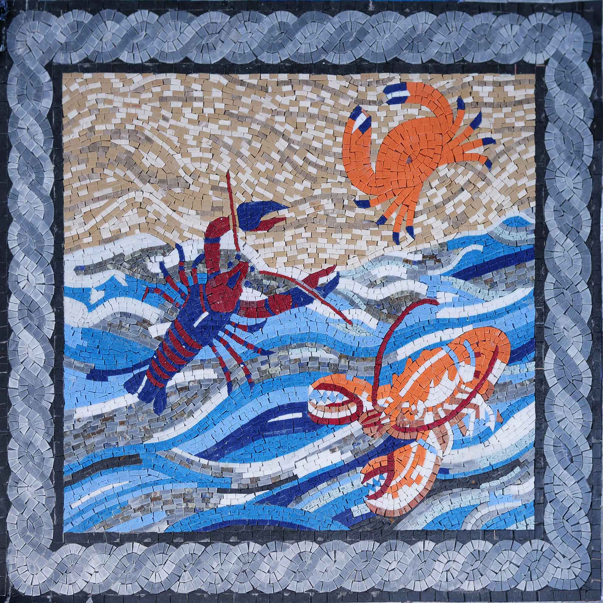 Crab Lobster Motif Geometric - Abstract Mosaic Nautical - Mesh Backing
