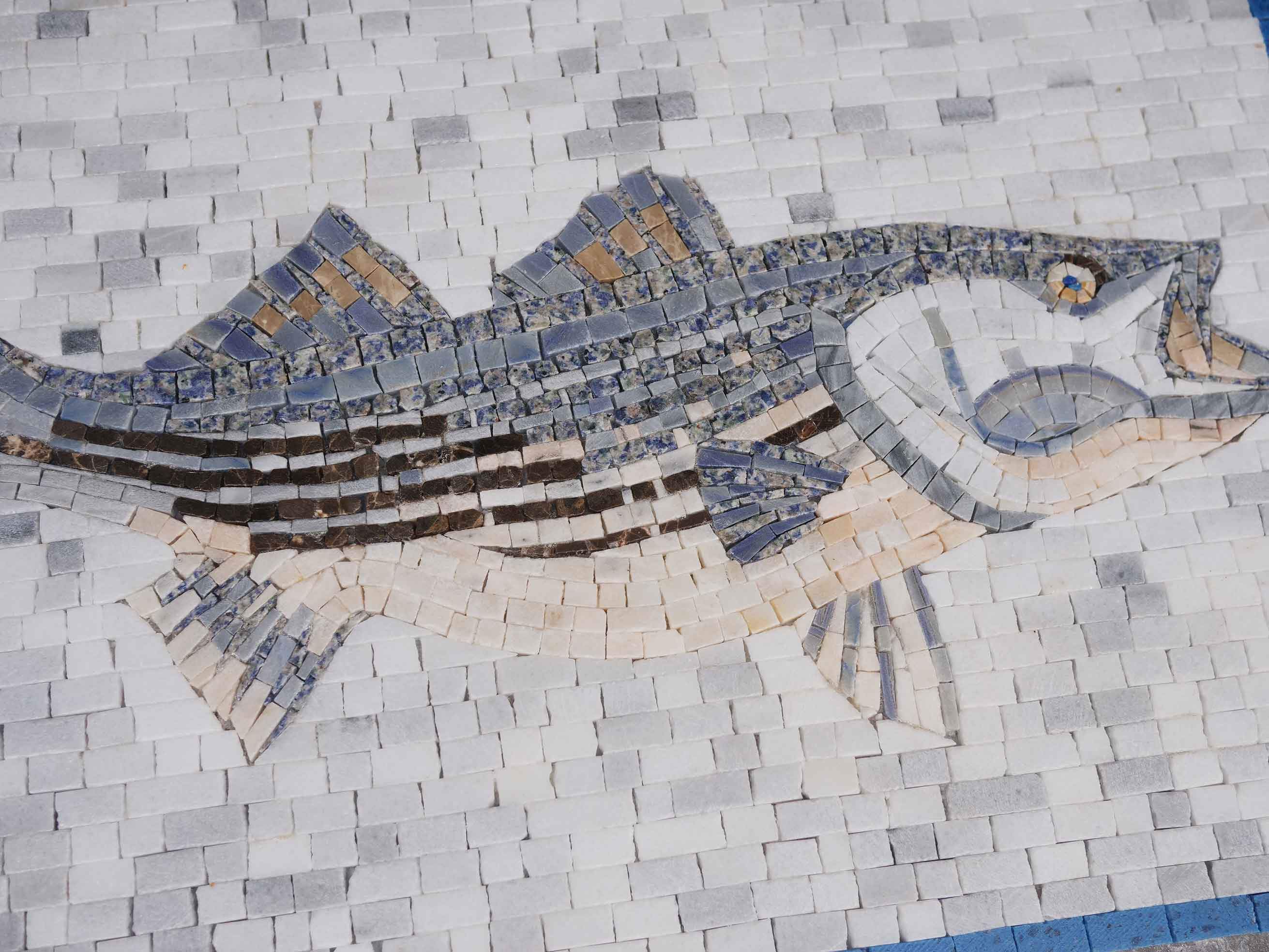Fish Figure Geometric Art - Marble Byzantine Mosaic Luxury Handcrafted Natural Stone - Mesh Backing - Image 2