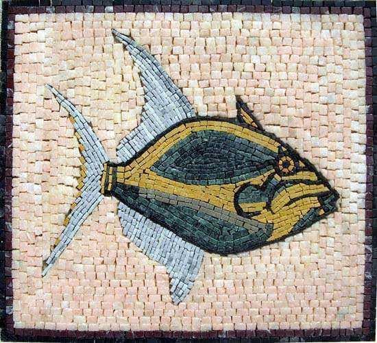 Swimming Fish Motif - Marble Mosaic Tree Mural - Mesh Backing