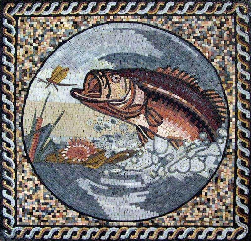 Enchanting Aquatic Fish - Marble Mosaic Stone Design - Mesh Backing