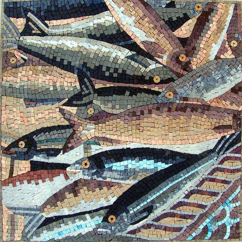 Enriched Schooling Fish - Marble Mosaic Nautical - Mesh Backing