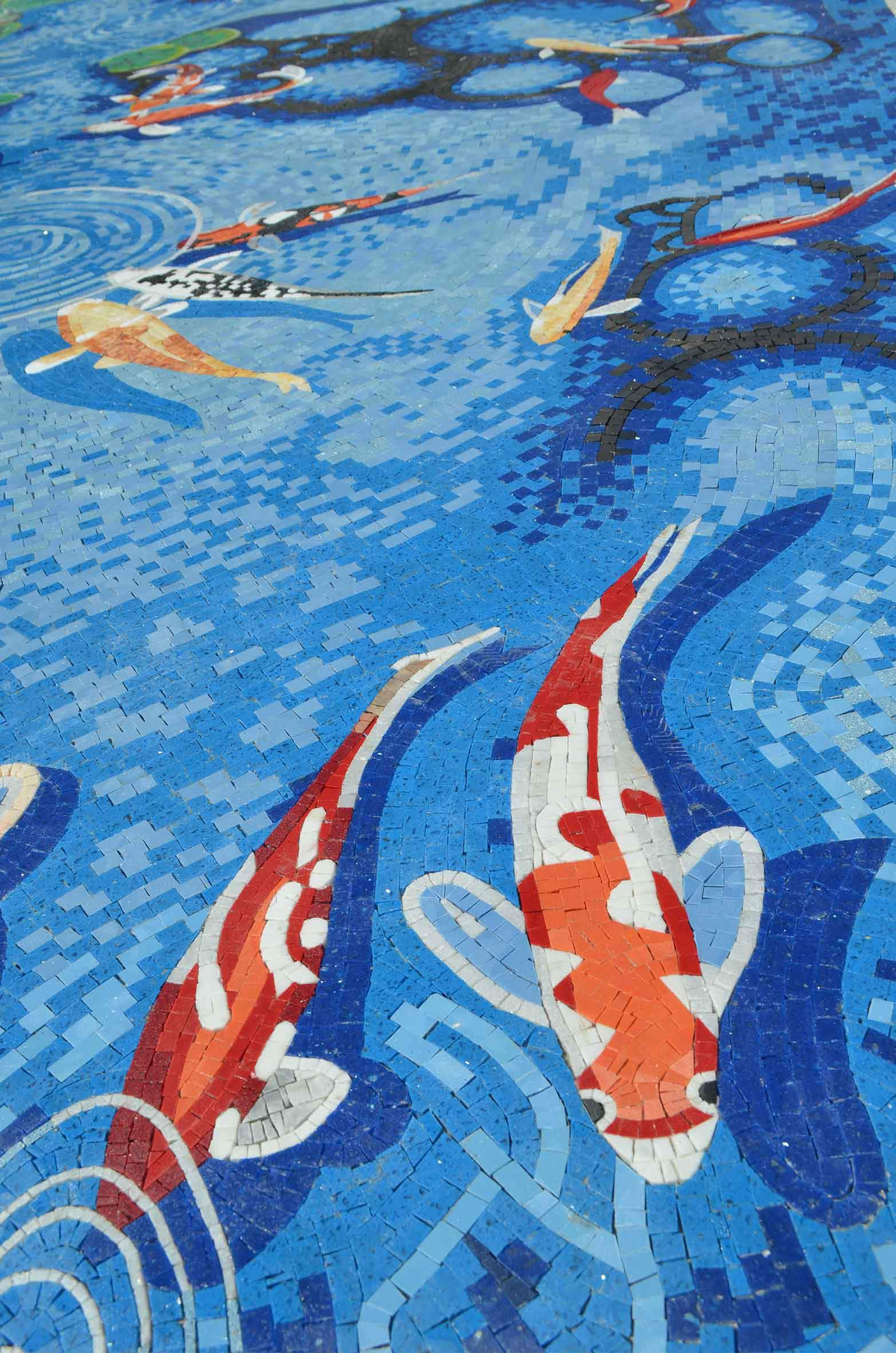 Koi Fish Lily Pads - Shower Niche Mosaic Art Luxury Handcrafted Natural Stone - Mesh Backing - Image 3