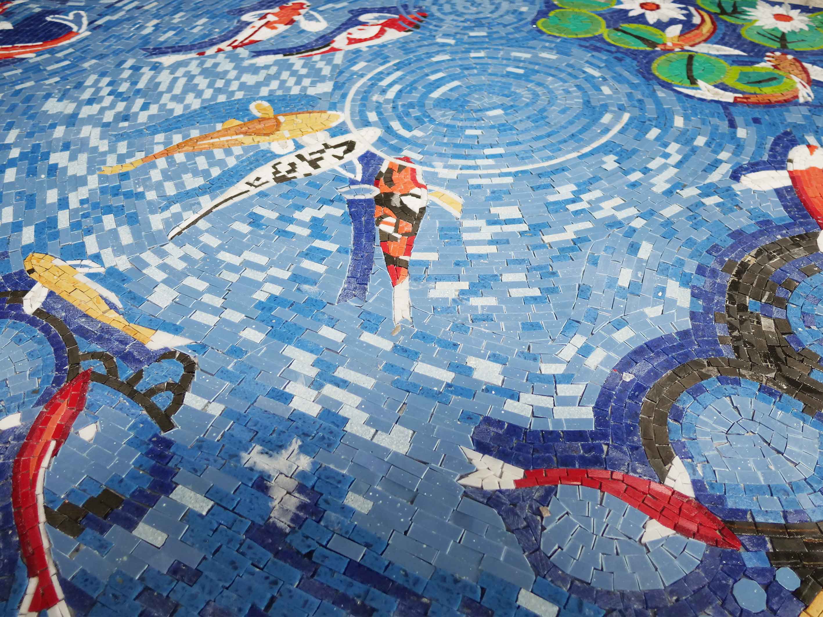 Koi Fish Pond Geometric Art - Swimming Pool Mosaic Luxury Handcrafted - Mesh Backing - Image 2