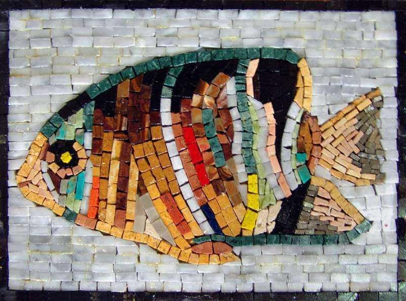 Exotic Fish - Marble Mosaic Vibrant Marine Life Art Searobin - Mesh Backing