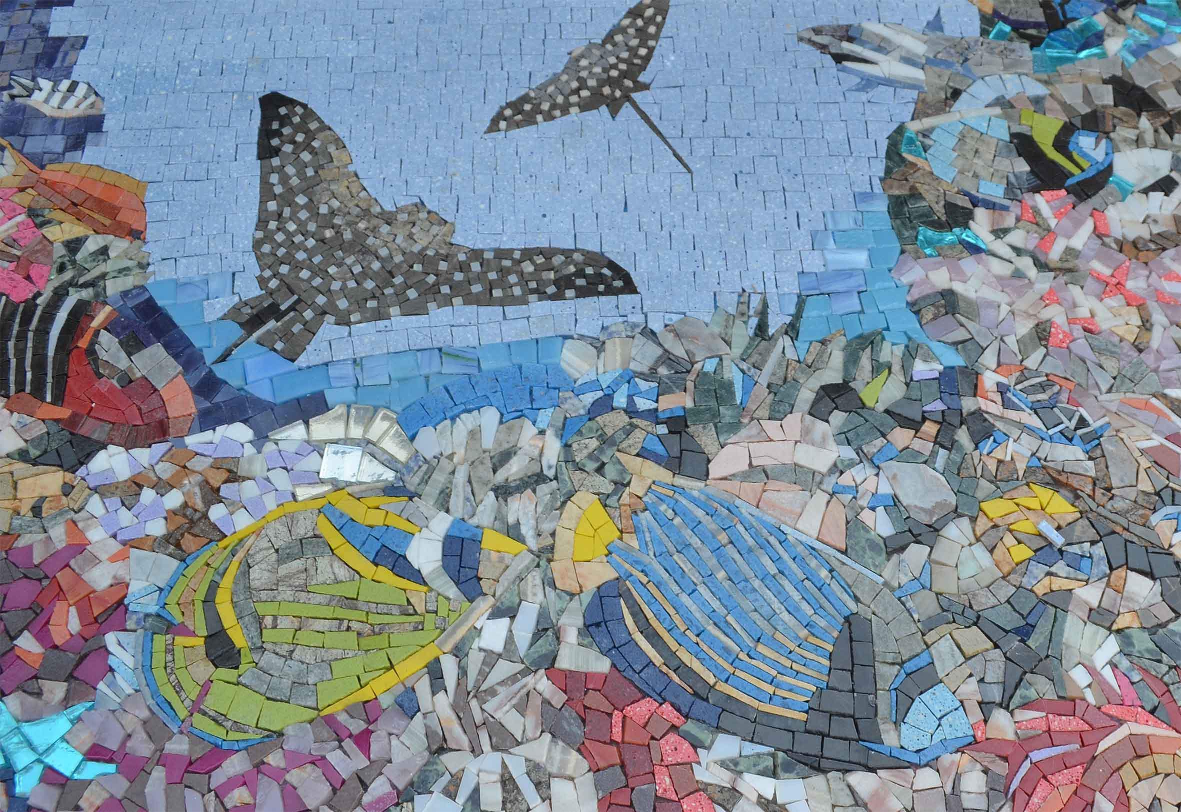 Flying Rays Fish - Sunset Mosaic Nautical - Mesh Backing - Image 2