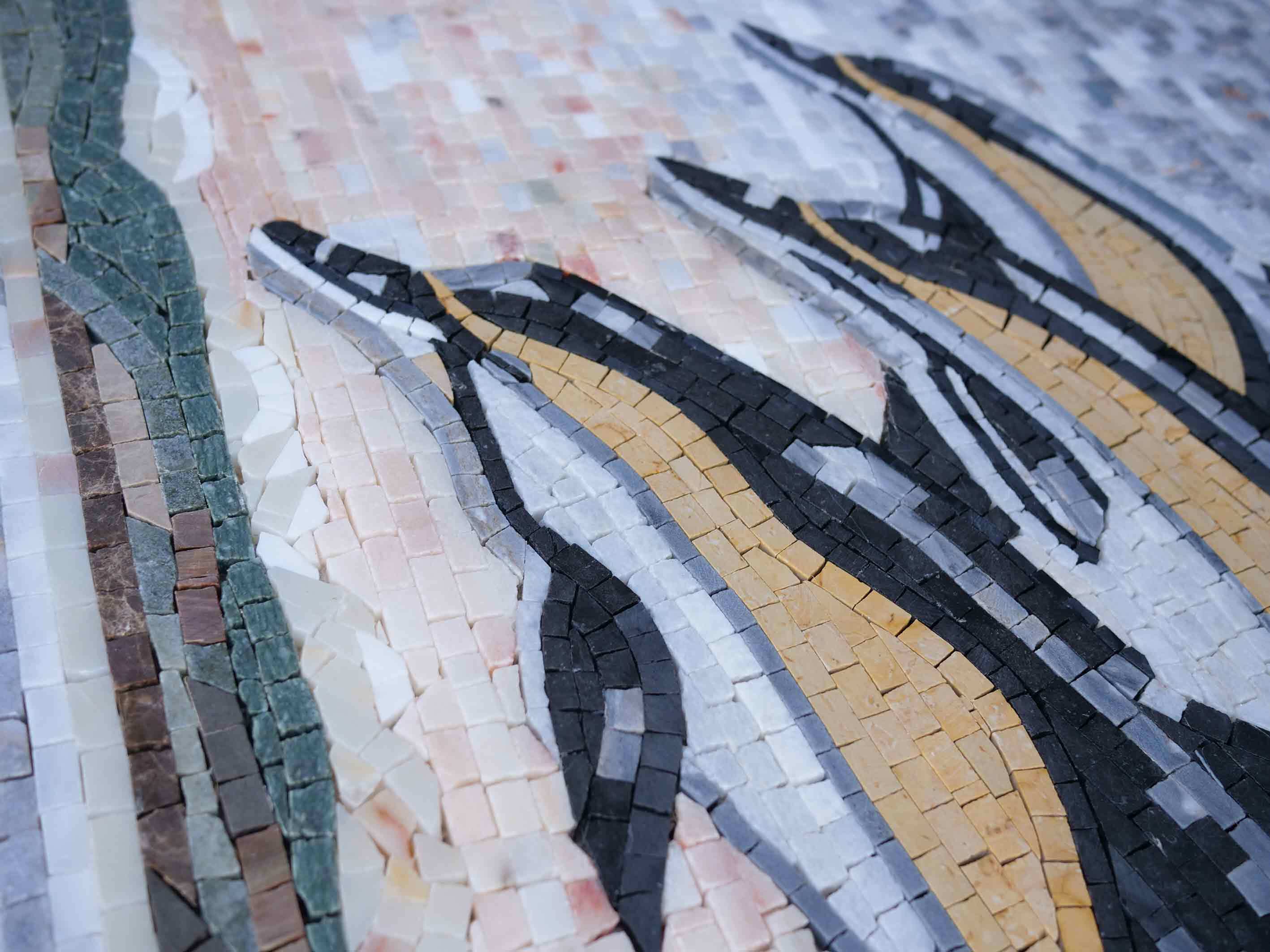 Dolphin Trio - Marble Custom Mosaic Nautical - Mesh Backing - Image 2