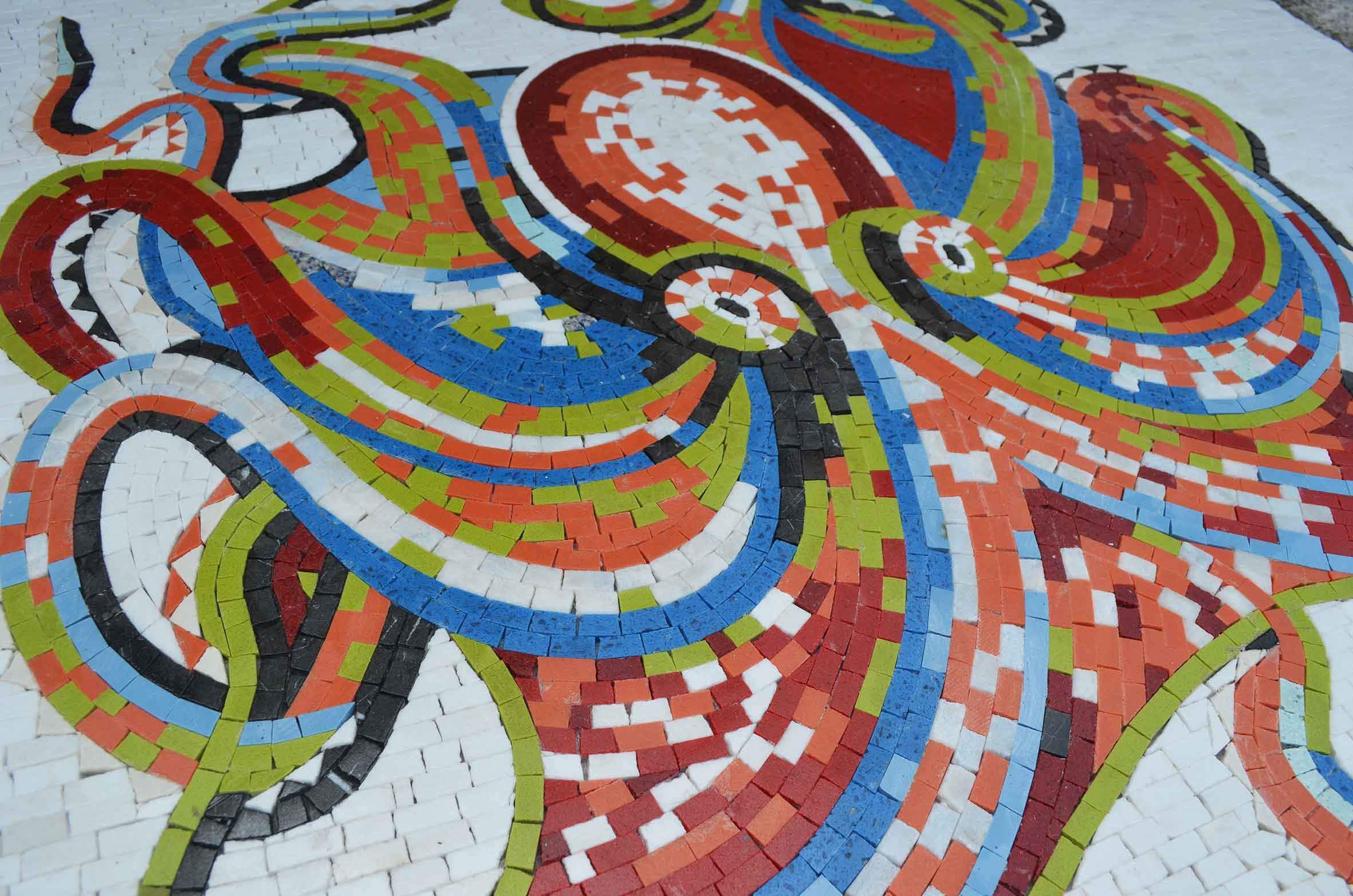 Geometric Octopus Figure - Marble Greek Mosaic Art - Mesh Backing - Image 2