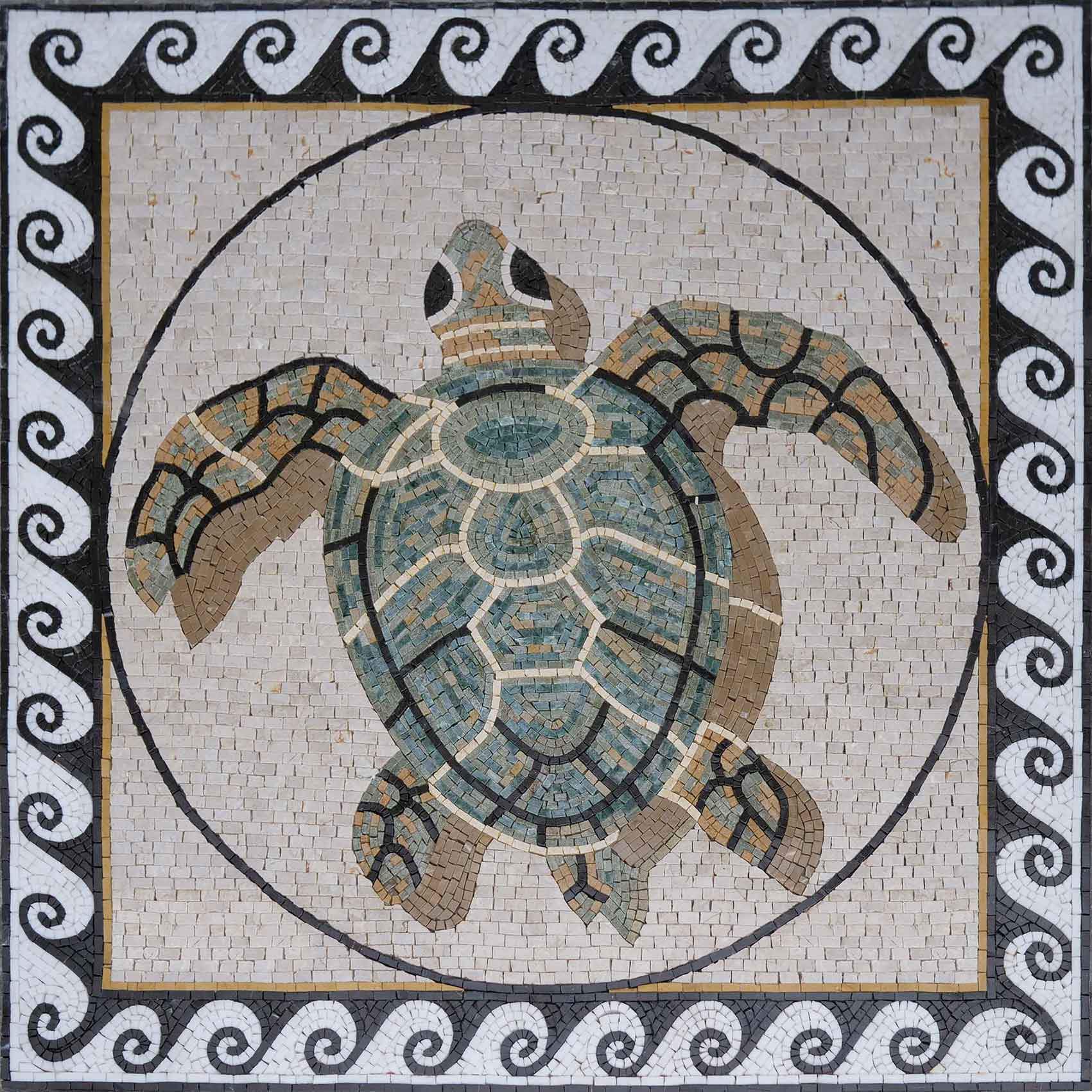 Sea Turtle Art With Bordered - Interior Design Mosaic Borders - Mesh Backing