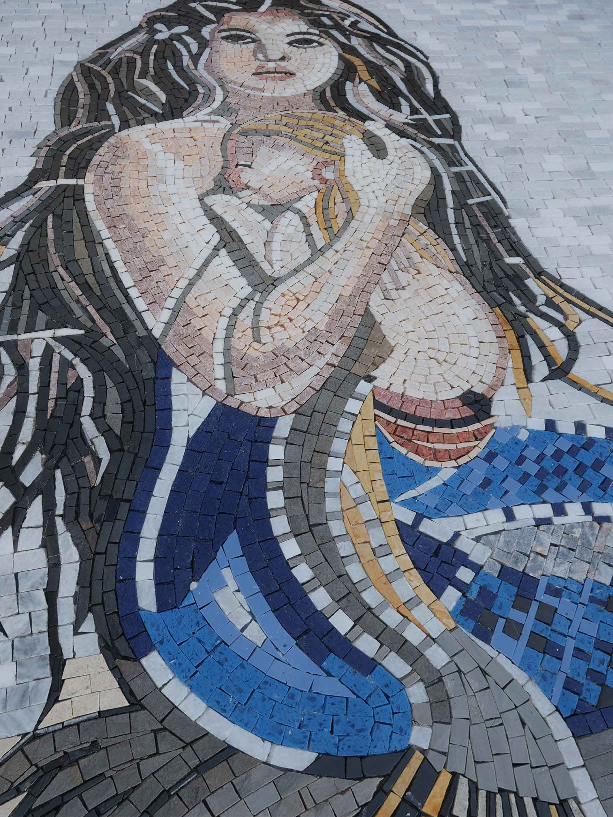 Mother Mermaid Embrace - Marble Mosaic Home Interiors Luxury Handcrafted Art - Mesh Backing - Image 2