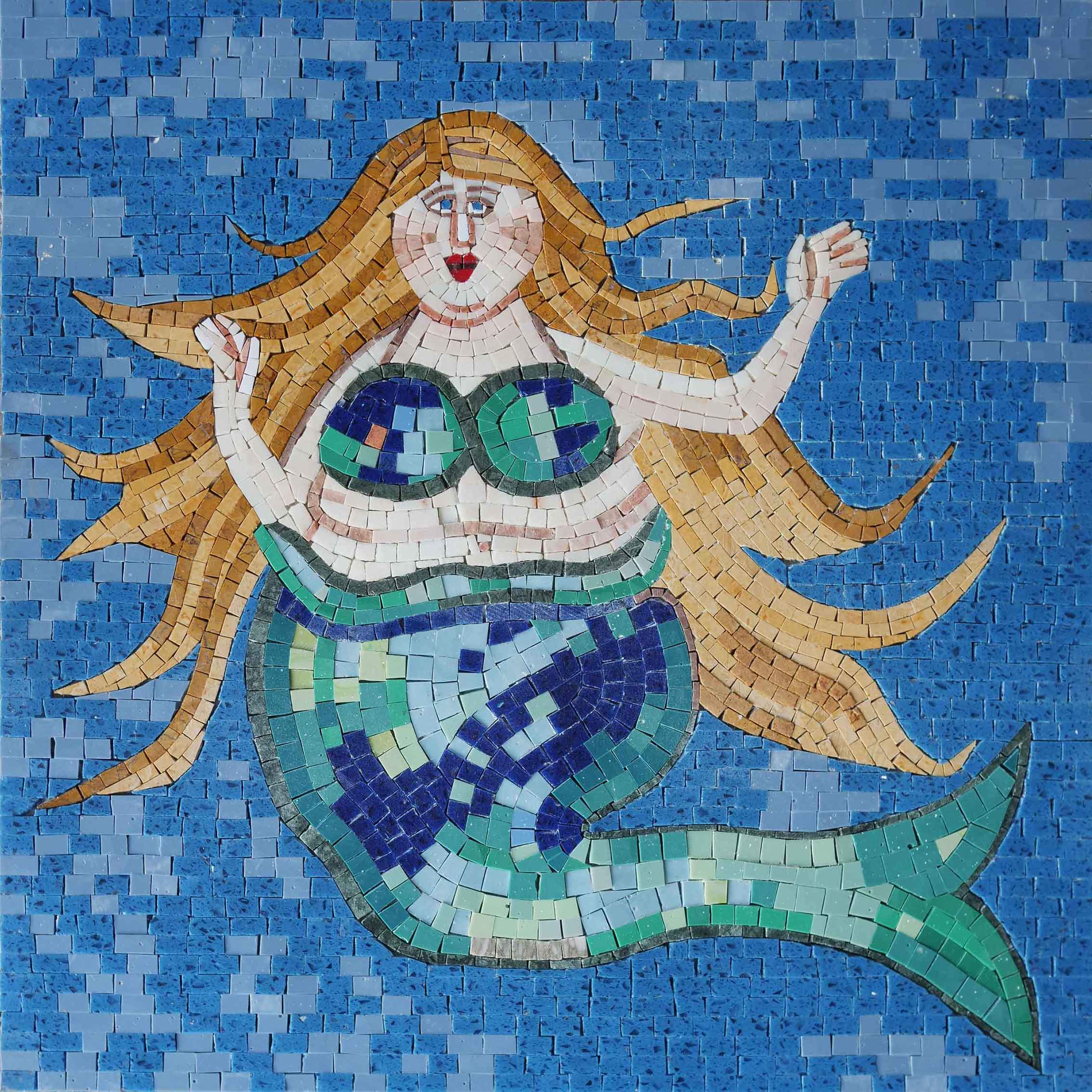 Swimming Mermaid - Marble Minimalist Mosaic Teal - Mesh Backing
